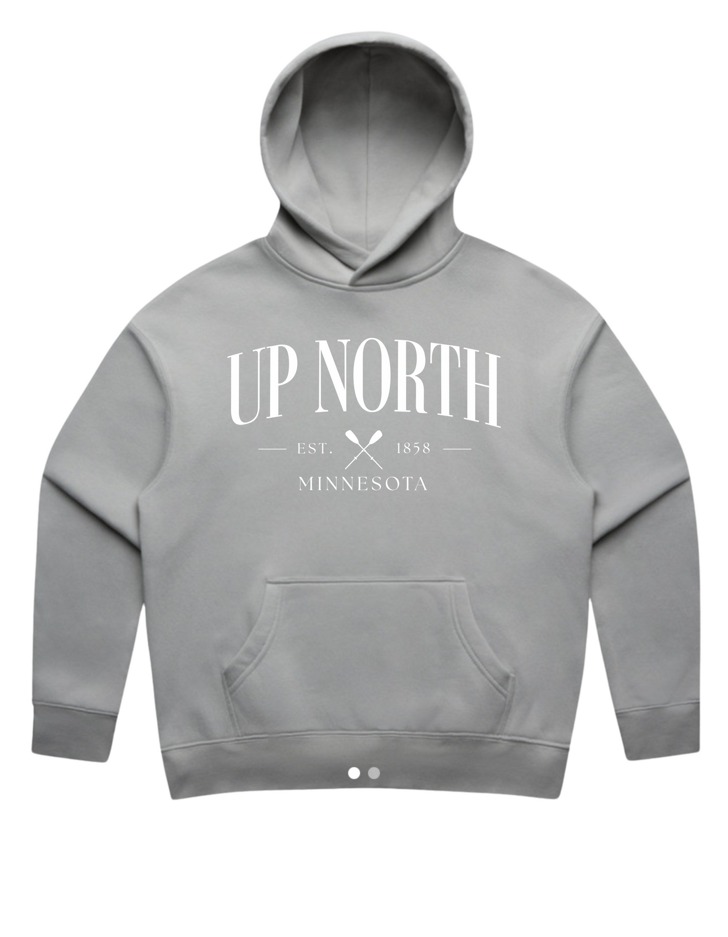Stylish NLC Up North Hoodie - Twin Paddles Edition (Women’s) in gray, perfect for cozy adventures in Minnesota.