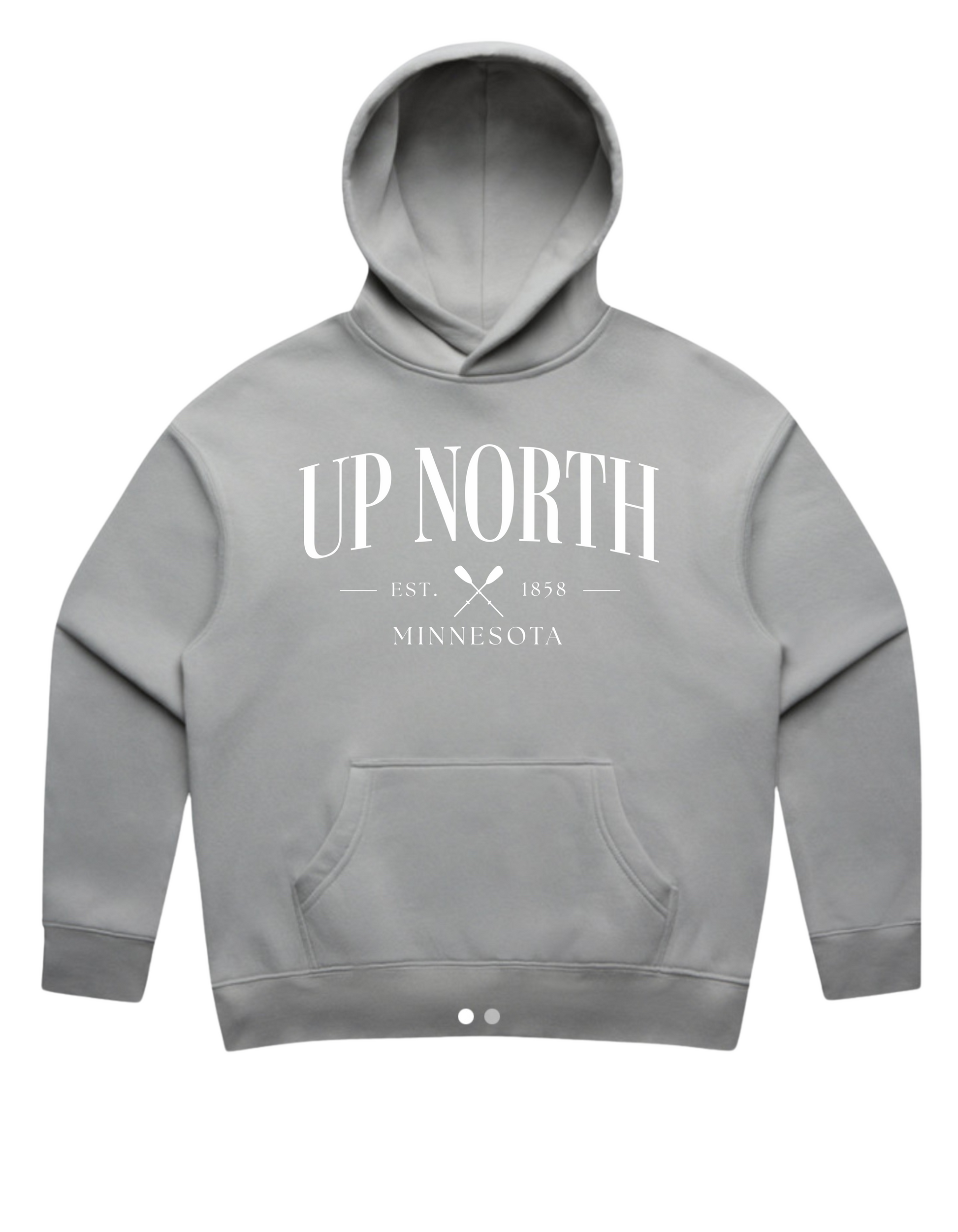 Stylish NLC Up North Hoodie - Twin Paddles Edition (Women’s) in gray, perfect for cozy adventures in Minnesota.