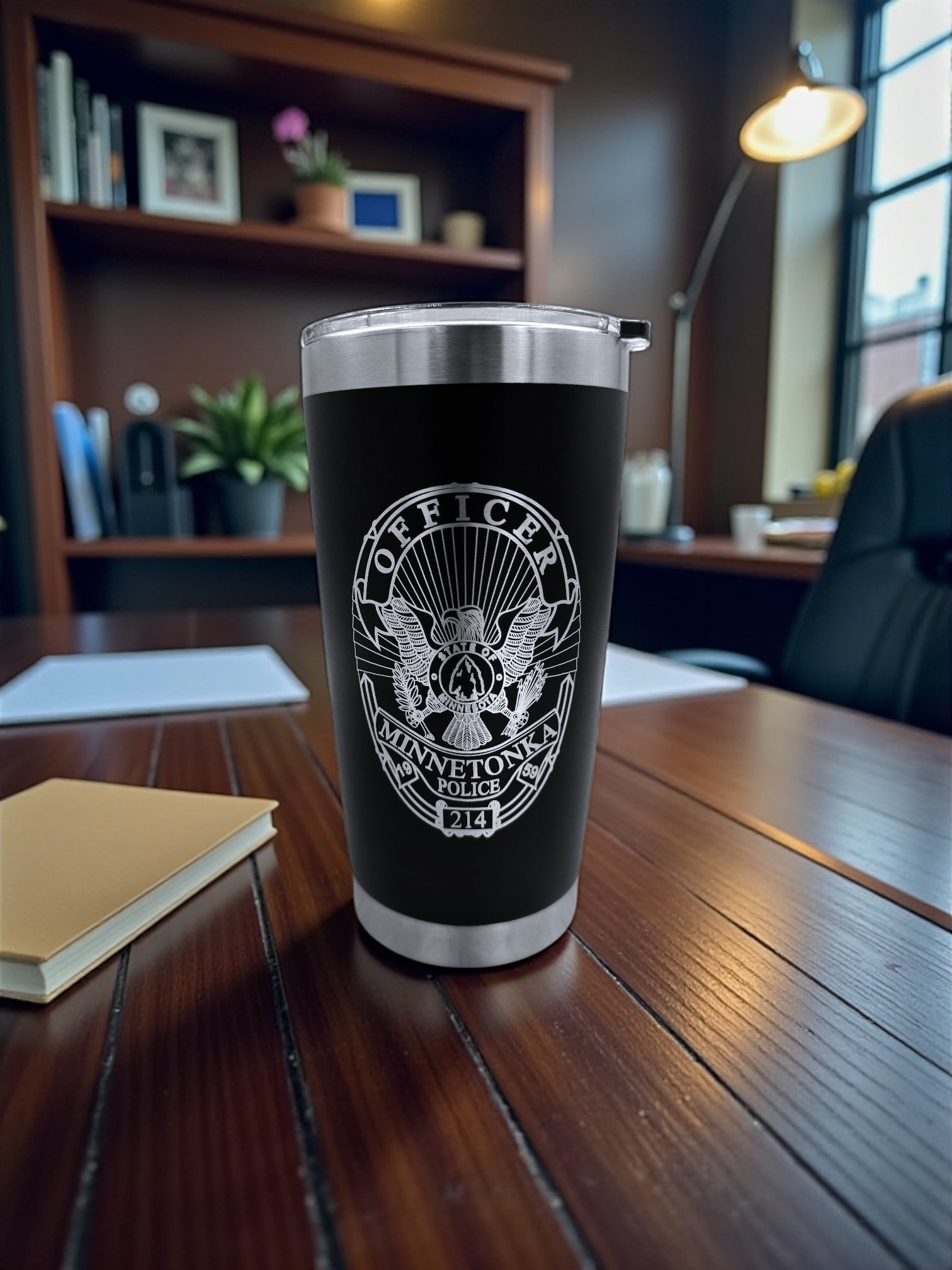 20oz laser engraved tactical tumbler designed for first responder duty use