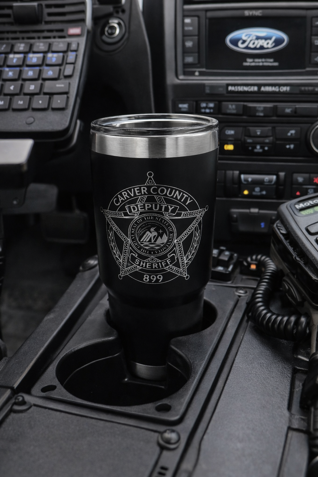 30oz laser engraved tactical tumbler designed for first responder duty use